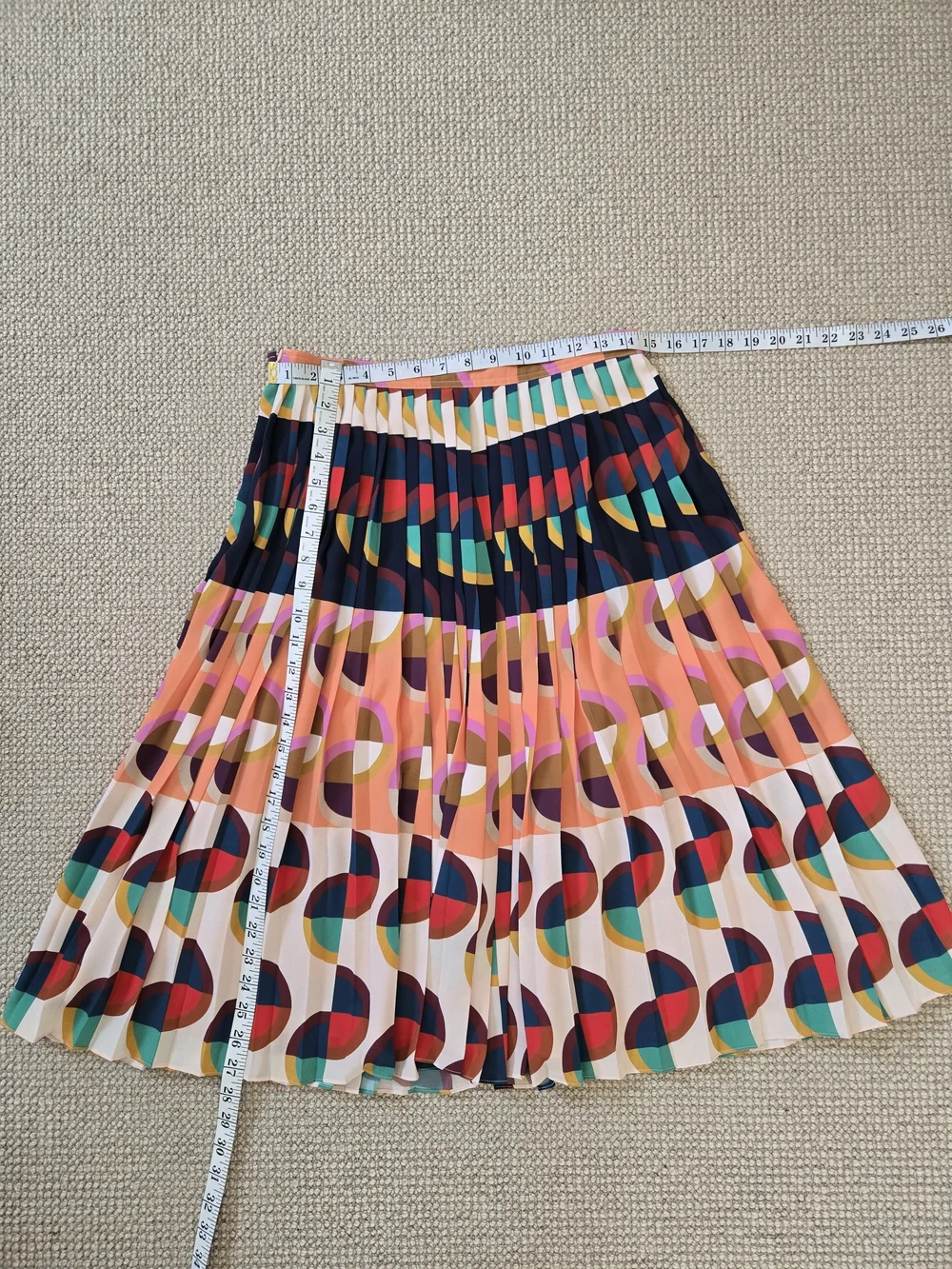 J.Crew Pleated Multicolor Geometric Art Retro Print Midi Skirt Peach Navy 6 - Picture 8 of 14